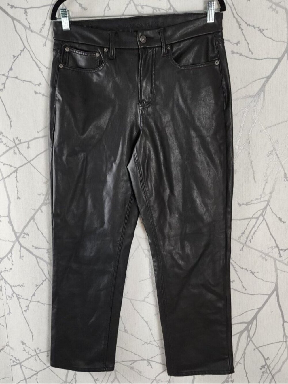 American Eagle Black Faux Leather High Rise 90's Straight Pants